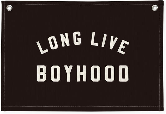 "Long Live Boyhood" Wall Banner 20x30 Inch - Boys Room Decor, Linen Canvas Wall Hanging for Toddler Playroom, Rustic Nursery Sign, Adventure Theme Kids Bedroom Banner - Black