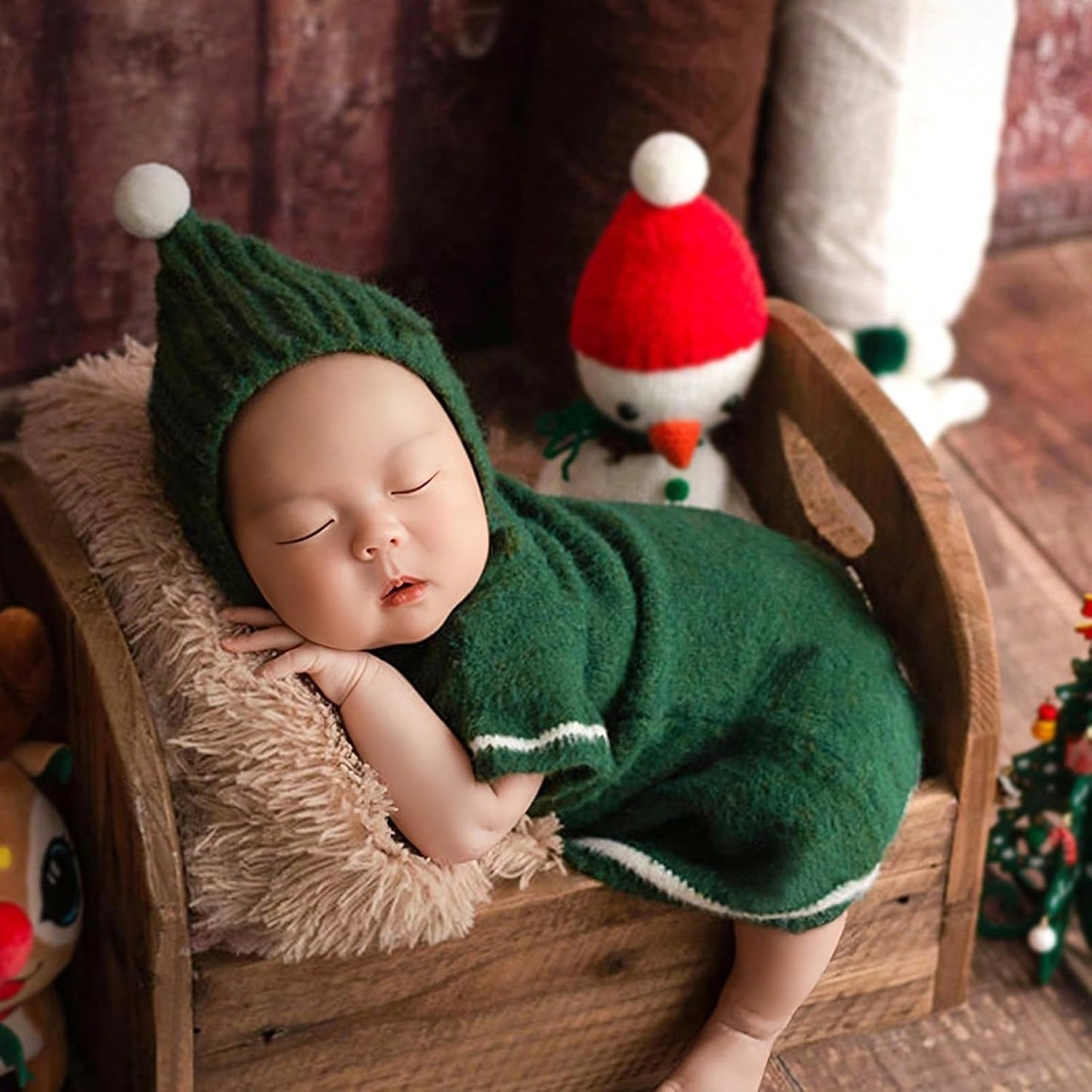 1 Set Newborn Baby Santa Photography Props Outfit Short Sleeve Dress With Hat For Christmas Pictures Taking Unisex Baby Photo Costume