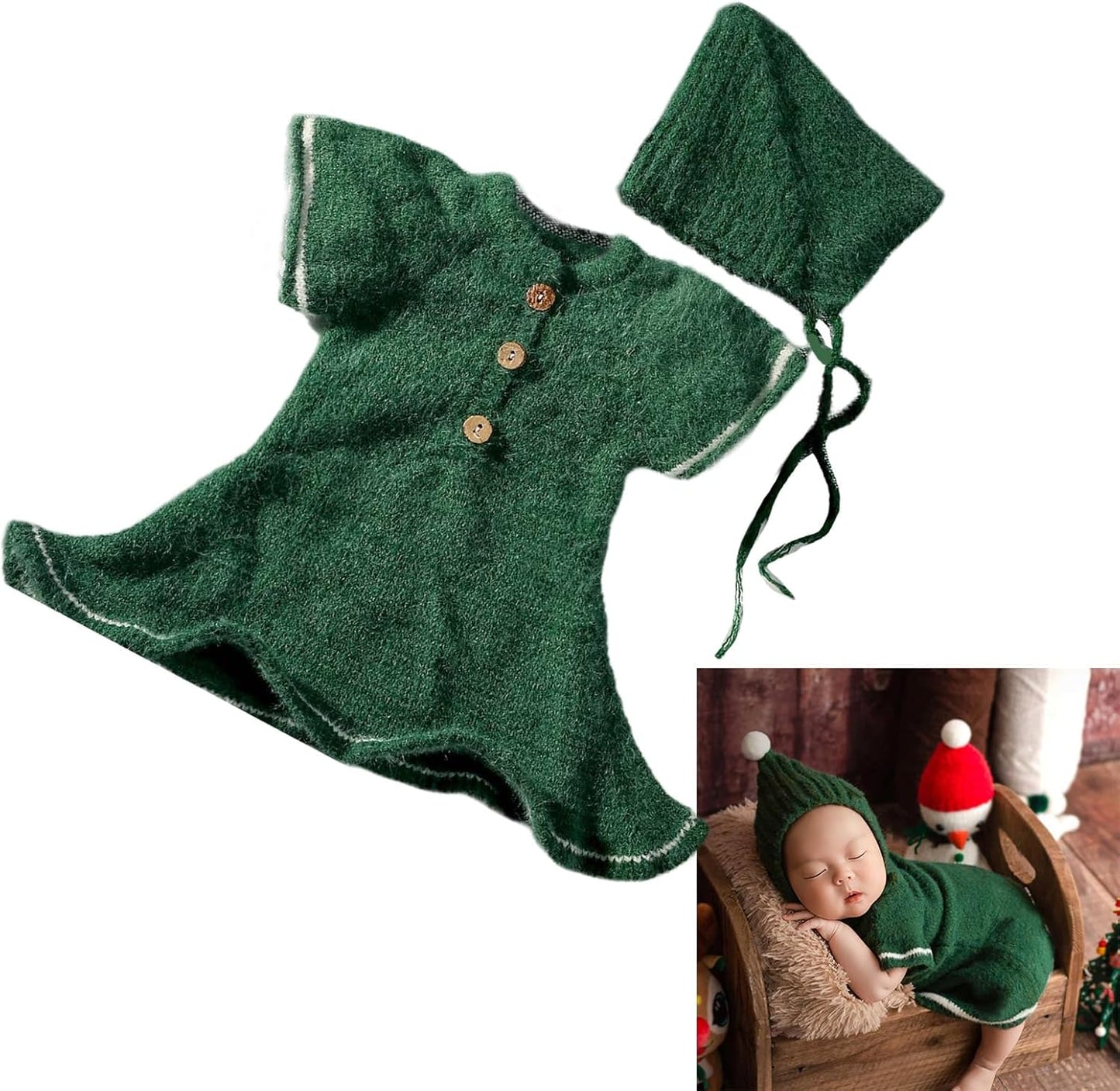 1 Set Newborn Baby Santa Photography Props Outfit Short Sleeve Dress With Hat For Christmas Pictures Taking Unisex Baby Photo Costume